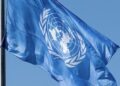 A view of the United Nations flag outside the General Assembly Hall during the fourth day of the general debate of the General Assembly's seventy-sixth session.