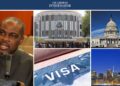 Collage showing Liberian lawmaker Rep. Emmanuel Dahn speaking in the Legislature, the Liberian Capitol, the U.S. Capitol, a U.S. visa page, and the Statue of Liberty — symbolizing Liberia’s call for fairer U.S. visa rules