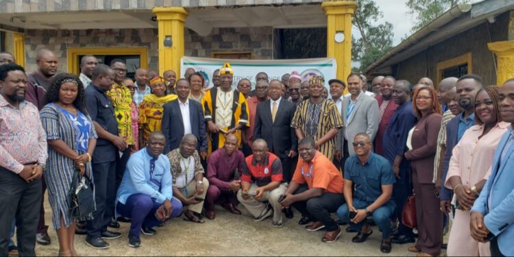 Finance Minister Anthony Myers, county officials, and partners pose during the opening of the MFDP’s Budget Disaggregation Training in Buchanan, Grand Bassa County