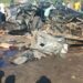 Wreckage of a taxi involved in a deadly head-on collision along the Suakoko–Monrovia Highway in Bong County that killed seven people, including a baby