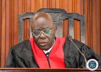 Chief Justice Yamie Quiqui Gbeisay presiding at the Temple of Justice amid controversy over a new $50,000 indemnity bond directive for court clerks