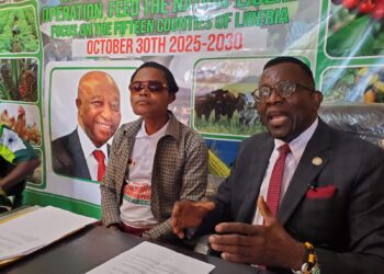 WFI-MAC CEO Lincoln Z. Cooper and Board Chair Dr. John Wulu address the press in Monrovia to announce the five-year “Operation Feed the Nation, Liberia” campaign to empower farmers and boost food security nationwide.