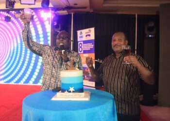 Liberia Maritime Authority Commissioner Neto Zarzar Lighe Sr. and an official toast during the AAMA 2025 Conference in Monrovia celebrating the country’s successful hosting of Africa’s landmark maritime summit