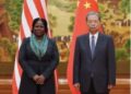Liberian Senate President Pro Tempore Nyonblee Karnga-Lawrence meets Zhao Leji, Chairman of China’s National People’s Congress, to strengthen Liberia-China parliamentary relations in Beijing.