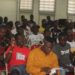 Liberian football coaches attending a LIFOCA retreat at Samuel Kanyon Doe Sports Complex during the launch of a nationwide audit of coaching credentials