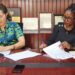 University of Liberia President Dr. Layli Maparyan and LIPO Commissioner Hon. Garmai Koboi sign the Technology and Innovation Support Center Institutional Agreement at UL campus on September 30, 2025