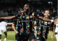 Liberian striker Peter Wilson celebrates after scoring for Oakland Roots during his Golden Boot-winning season in the USL Championship