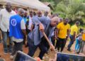 LWSC Deputy Director General Wilson Gaye breaks ground for Pleebo’s first pipe-borne water project in Maryland County, Liberia
