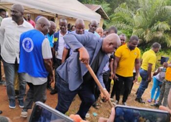 LWSC Deputy Director General Wilson Gaye breaks ground for Pleebo’s first pipe-borne water project in Maryland County, Liberia