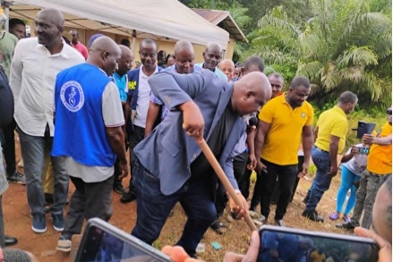 LWSC Deputy Director General Wilson Gaye breaks ground for Pleebo’s first pipe-borne water project in Maryland County, Liberia