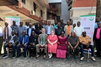 Lawmakers, civil society leaders, and development partners pose after launching Liberia’s new Standardized Scoring Framework for concession and mineral deals in Monrovia.