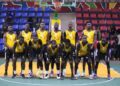 LPRC Oilers basketball team pose for a group photo before their Road to BAL qualifying match in Abidjan, Ivory Coast.