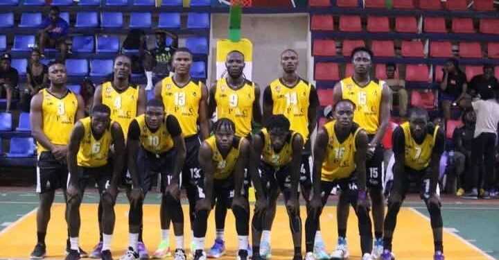 LPRC Oilers basketball team pose for a group photo before their Road to BAL qualifying match in Abidjan, Ivory Coast.