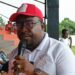 Liberia Kickball Federation President Emmanuel Surprise Whea and Youth and Sports Minister Jeror Cole Bangalu discuss the canceled trip to Sierra Leone due to lack of funding
