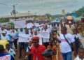 Residents of Harper, Maryland County, march in support of Liberia’s national “Say No to Drugs” campaign amid concerns over weak law enforcement capacity.