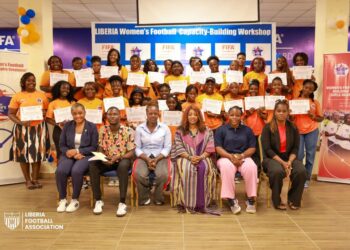 Participants of the Liberia Football Association’s Girls Guard workshop pose with certificates after completing a three-day FIFA-funded capacity-building program.