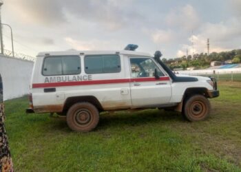 A medical ambulance stationed at a Liberian football venue as part of the LFA’s new safety measures following player Amara Kamara’s death