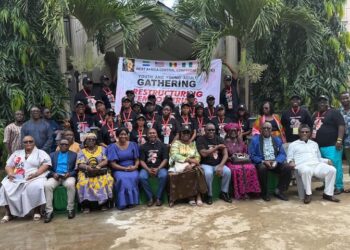 Delegates and bishops from the United Methodist Church’s West Africa Central Conference pose for a group photo during the Youth and Young Adults Gathering in Freetown, Sierra Leone