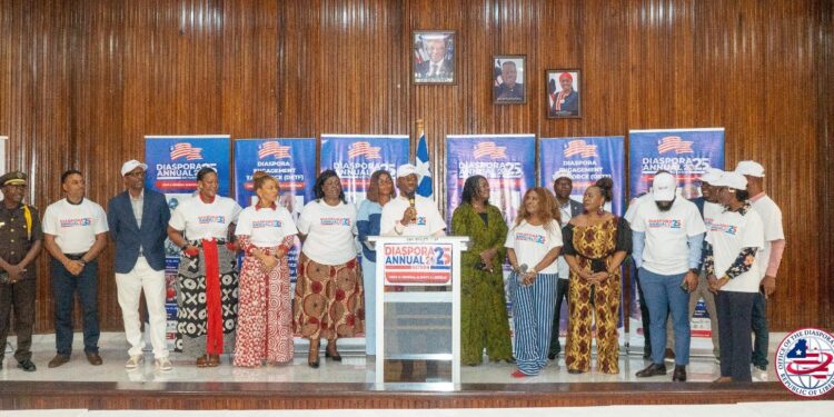 Liberian officials and diaspora representatives launch the Senate Diaspora Caucus and Diaspora Annual Return 2025 at the Ministry of State in Monrovia.