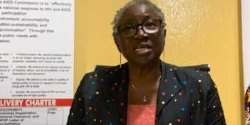 NAC Chairperson Dr. Cecelia Nuta speaking during the release of Liberia’s 2025 UNAIDS HIV data
