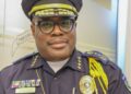 Liberia’s Police Inspector General Gregory Coleman in uniform calls on lawmakers to approve an additional US$12 million to strengthen national police capacity and address critical security gaps.