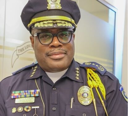 Liberia’s Police Inspector General Gregory Coleman in uniform calls on lawmakers to approve an additional US$12 million to strengthen national police capacity and address critical security gaps.