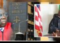 Liberian Chief Justice Yarmie Q. Gbeisay seated in court wearing judicial robes during a Supreme Court session in Monrovia.