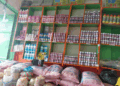 Shelves of seeds, farm chemicals, and feed supplies displayed at Agro Power’s new outlet in Kakata.