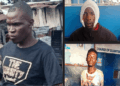 Three men photographed individually, identified as suspects detained following an attack on a neighborhood watch patrol team