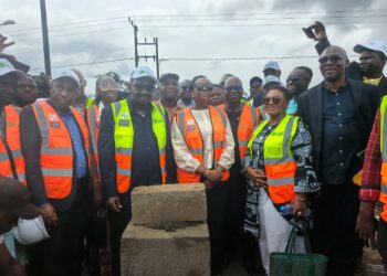 ECOWAS, Liberian and Sierra Leonean officials at the groundbreaking ceremony for the Jendema–Bo Waterside Joint Border Post.