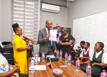 Nimba schoolgirls meeting Representative Taa Wongbe ahead of the National Girls Summit 2025