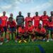 LFA President Mustapha Raji and participants pose after the women’s match commissioners capacity-building workshop in Congo Town.