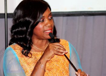 Former First Lady Clar Weah speaking at a public event during foundation-related activities