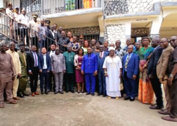 Delegates from Liberia and Sierra Leone stand for a group photograph during the opening of Joint Technical Committee border talks in Bo.