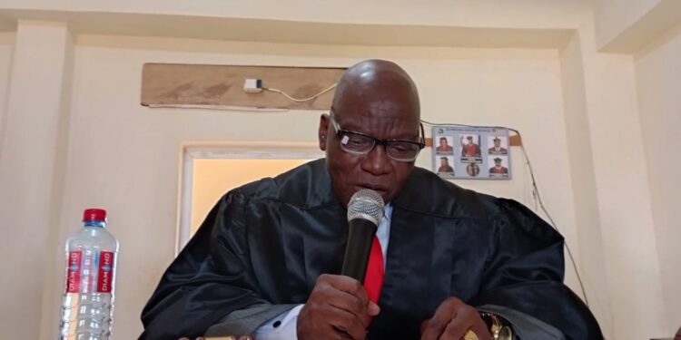 Resident Judge Nelson T. Tokpa delivers his opening charge during the November Term of Court in Harper, Maryland County.