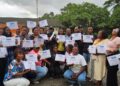 Nursing staff of ArcelorMittal Liberia’s Stephen A. Tolbert Memorial Hospital in Buchanan display certificates after completing a professional development retreat on patient care standards.