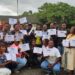 Nursing staff of ArcelorMittal Liberia’s Stephen A. Tolbert Memorial Hospital in Buchanan display certificates after completing a professional development retreat on patient care standards.