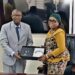 Liberia’s Foreign Minister Sara Beysolow Nyanti and ECOWAS Court President Ricardo Cláudio Monteiro Gonçalves exchange documents during the official visit in Monrovia reaffirming Liberia’s commitment to regional justice cooperation.