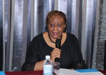 Former Deputy Foreign Minister Thelma Duncan Sawyer speaks during a public appearance in Monrovia before the Supreme Court halted her corruption trial.
