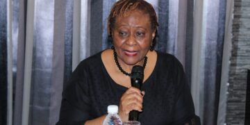 Former Deputy Foreign Minister Thelma Duncan Sawyer speaks during a public appearance in Monrovia before the Supreme Court halted her corruption trial.