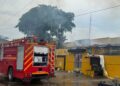 Lonestar Cell MTN headquarters damaged by early morning fire in Congo Town as firefighters respond.