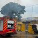 Lonestar Cell MTN headquarters damaged by early morning fire in Congo Town as firefighters respond.