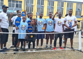 Liberia’s pickleball athletes and coaches pose after a training session ahead of the West Africa Regional Championship in Accra, Ghana