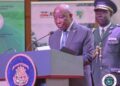 President Joseph Boakai delivers remarks at ARMFA General Meeting on road financing and climate-resilient infrastructure in Monrovia.