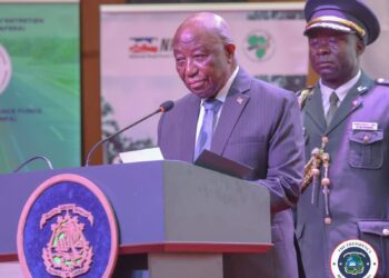 President Joseph Boakai delivers remarks at ARMFA General Meeting on road financing and climate-resilient infrastructure in Monrovia.