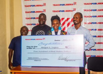 Abigail S. Togba, winner of Teach For Liberia’s social entrepreneurship competition, presenting her venture Revive Wear Liberia.