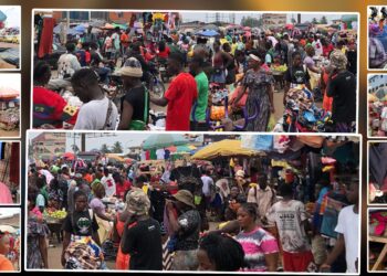 Crowded Christmas market in Monrovia with traders waiting for buyers amid slow sales