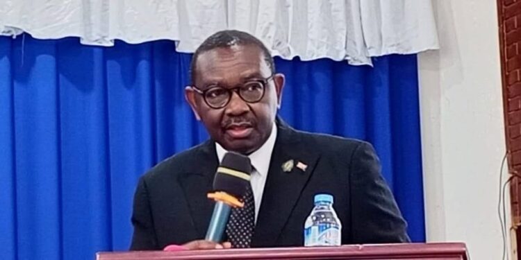 Liberia’s Justice Minister Cllr. N. Oswald Tweh delivers remarks urging African law students to defend constitutionalism, judicial integrity and unity