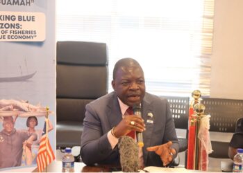 NaFAA Acting Director General Cyrus S. Saygbe speaks during the launch of preparations for the 2026 Fisheries Investment Conference at NaFAA headquarters in Monrovia