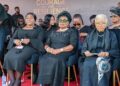 Liberian First Lady, former President Sirleaf, and Jewel Howard-Taylor seated at the state funeral of Ghana’s former First Lady Nana Konadu Agyeman-Rawlings